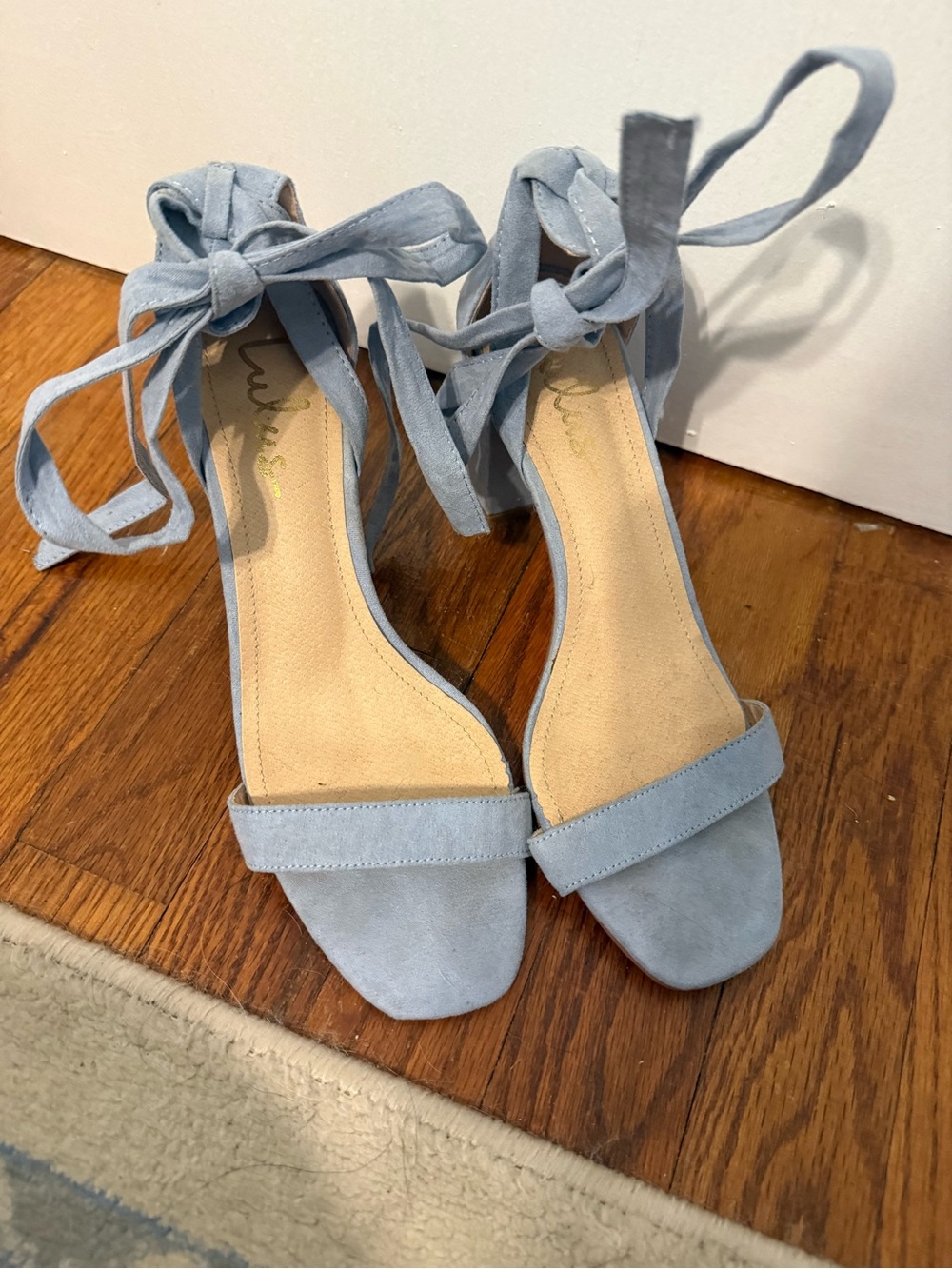 Lulu's Sky Blue Suede Ankle-Tie Block Heels